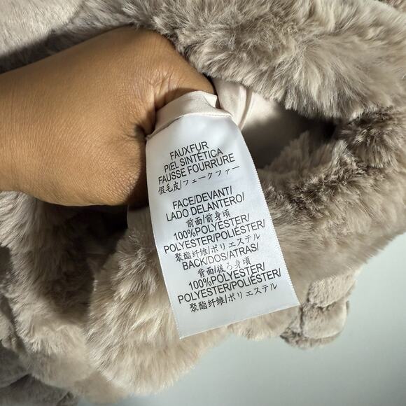 BCBG Maxazria Womens L Tan Faux Fur Quilted Jacket Hooded Luxury Soft Zip New - Picture 10 of 10